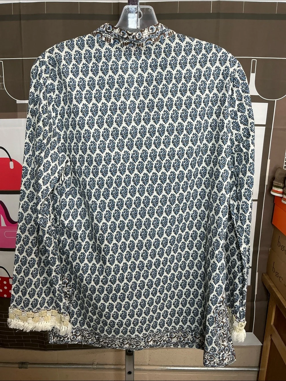 Tory Burch Blue and Cream Printed Tunic Top